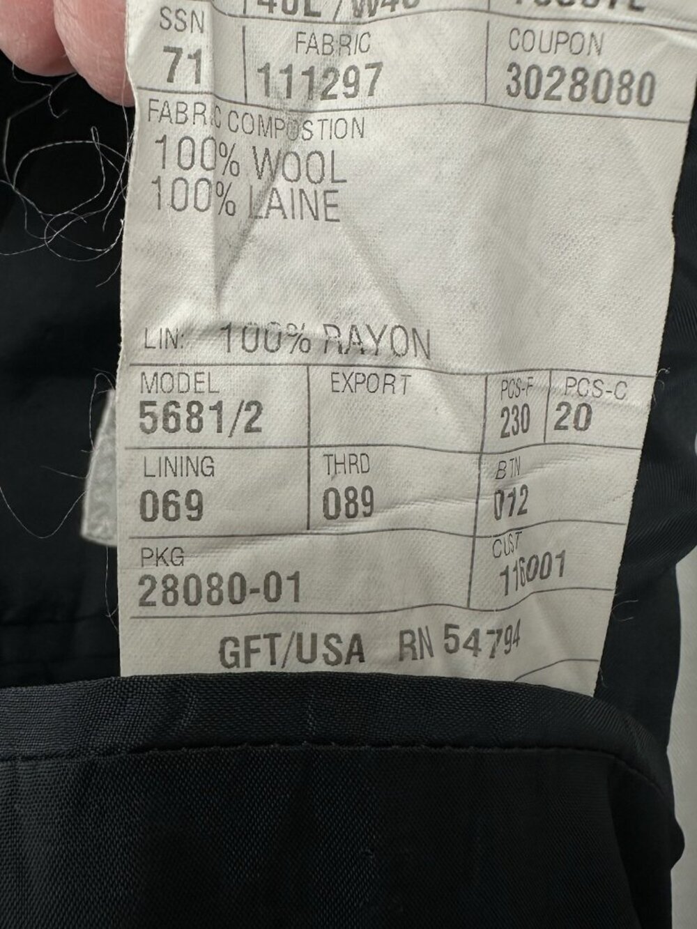 SOLD black 48L pinstripe 100% wool wall street